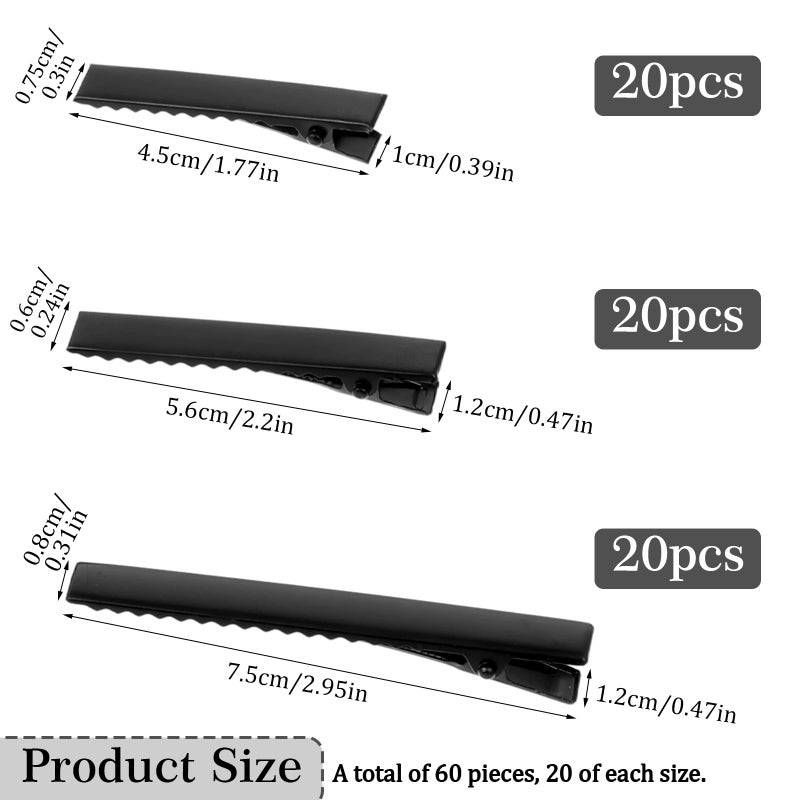 Guduling 60 Pcs Black Alligator Clips, Small Black Alligator Hair Clips, Mini Alligators Clip, Flat Top With Teeth For Women Hairbow Diy Art Craft Projects 4.5/5.6/7.5cm - Image 3